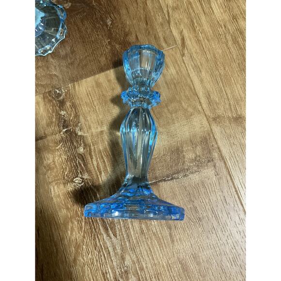 John Lewis Boho Blue Glass Candleholder Set of 2 Vintage Style Candlestick 15cm - Picture 11 of 11